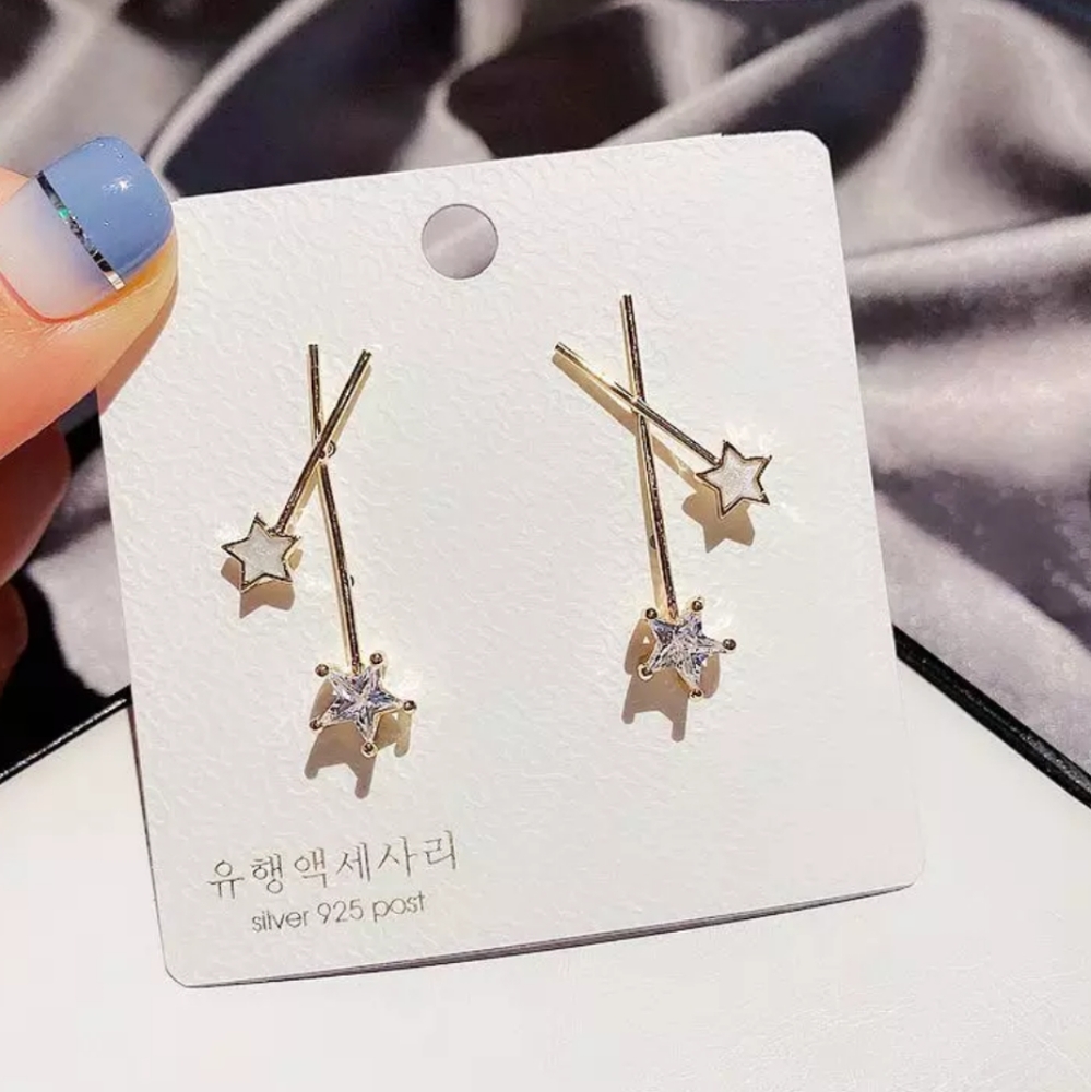 NEW Gold Double Star Fairy Wand Earrings